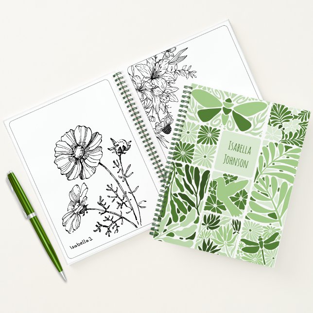 Personalised Notebook with Organic Green Patterns (Creator Uploaded)