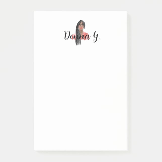 Personalised Notepad Black Girl Braids & Glasses (Front)