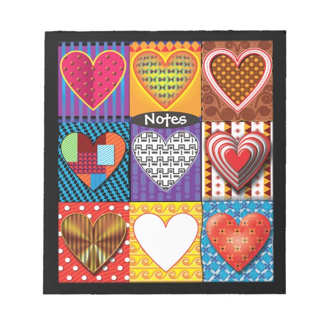 Personalised Notepad Patchwork Hearts design (Front)
