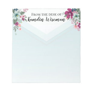 Personalised Notepad Tropical Flowers on Blue Ombr