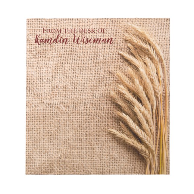 Personalised Notepad Wheat on Burlap Sack Country (Front)