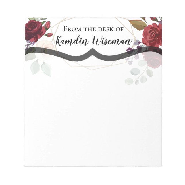 Personalised Notepad White Roses Gold Geometric (Front)
