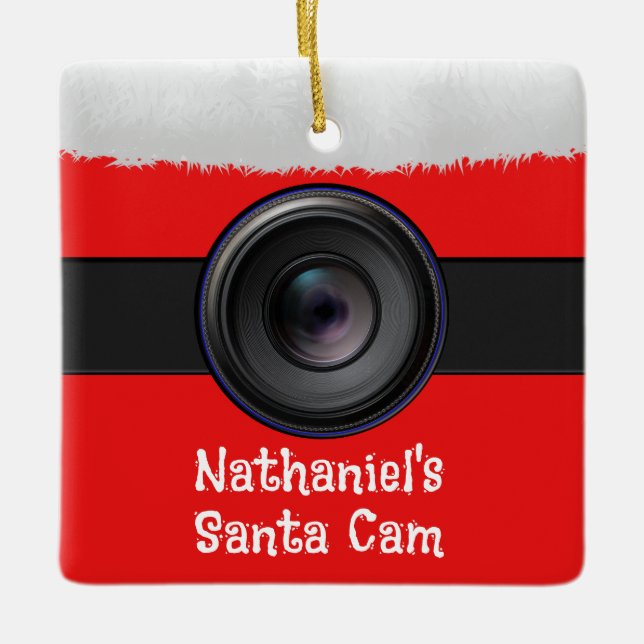 Personalised Novelty Santa Camera  Ceramic Ornament (Front)