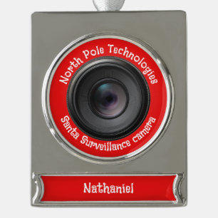 Personalised Novelty Santa Camera Silver Plated Banner Ornament