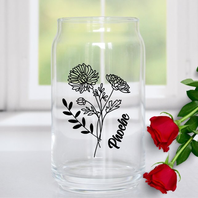 Personalised November Birth Flower Chrysanthemum Can Glass (Creator Uploaded)