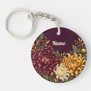 Personalised November Birth Flower Chrysanthemum Key Ring