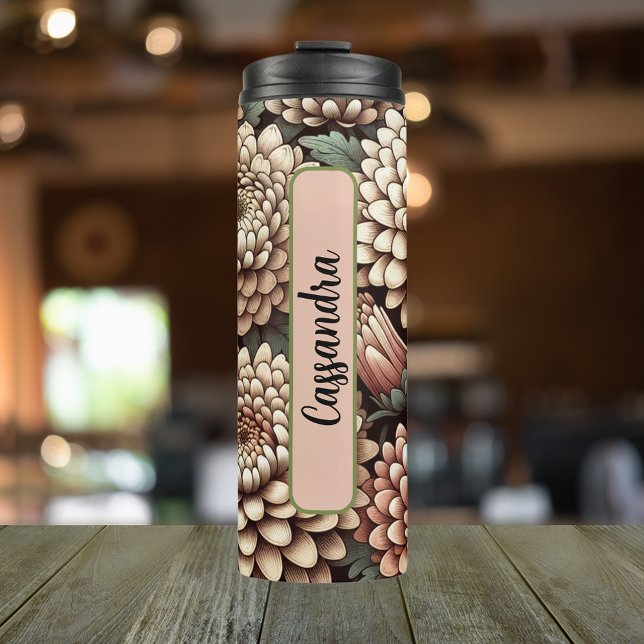 Personalised November Birth Flower Chrysanthemum  Thermal Tumbler (Personalized 20 oz Thermal Tumbler With Birth Flower Chrysanthemum Design for the Month of November.)