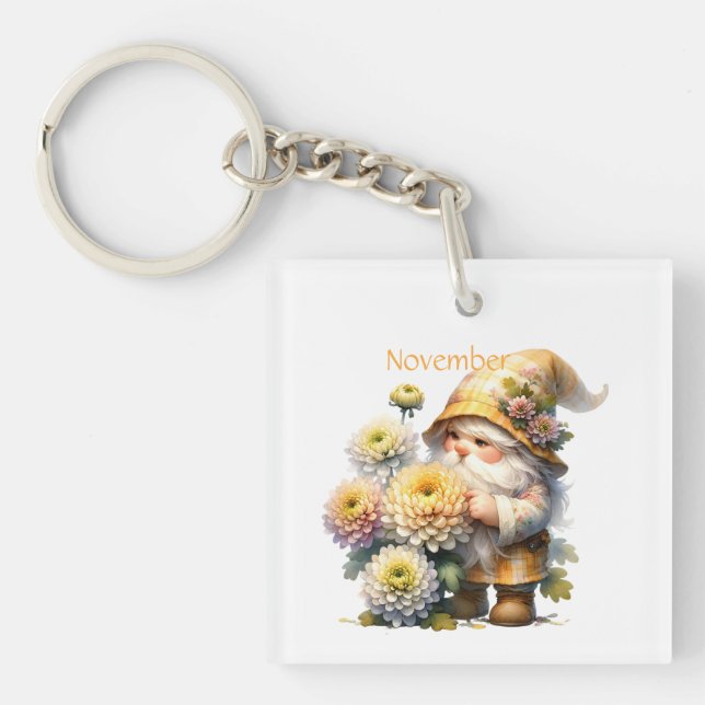 Personalised November Birth Month Garden Gnome  Key Ring (Front)