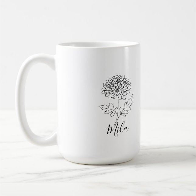 Personalised November Chrysanthemum Birth Flower  Coffee Mug (Left)