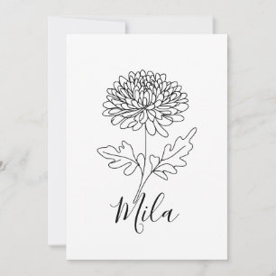 Personalised November Chrysanthemum Birth Flower  Invitation