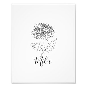 Personalised November Chrysanthemum Birth Flower  Photo Print