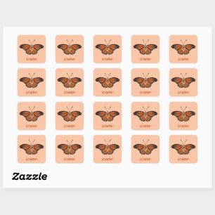 Personalised November Citrine Monarch Butterfly Square Sticker