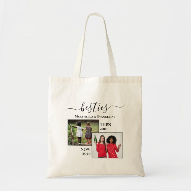 Personalised Now Then 2 Photo BESTIES Tote Bag (Front)