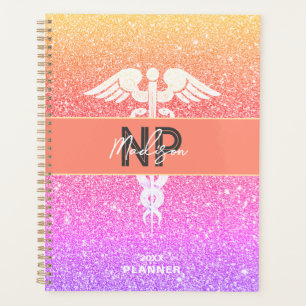 Personalised NP Nurse Practitioner Rainbow Glitter Planner