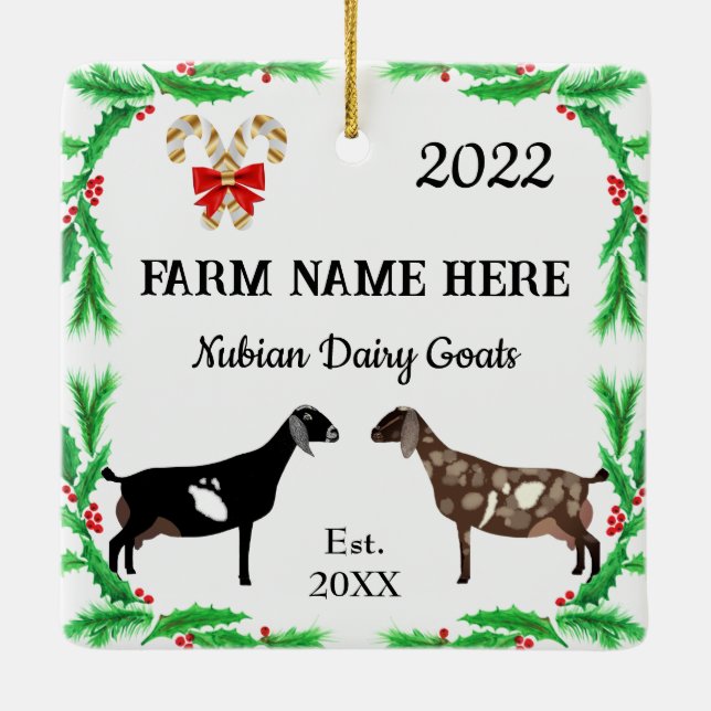 Personalised Nubian Dairy Goat Farm Christmas Ceramic Ornament (Back)