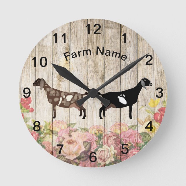 Personalised Nubian Dairy Goat Farm Round Clock (Front)