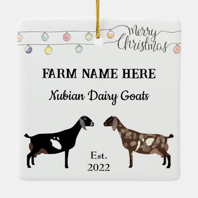 Personalised Nubian Dairy Goat White Christmas Ceramic Ornament (Back)
