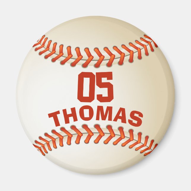 Personalised Number and Name Baseball Magnet (Front)