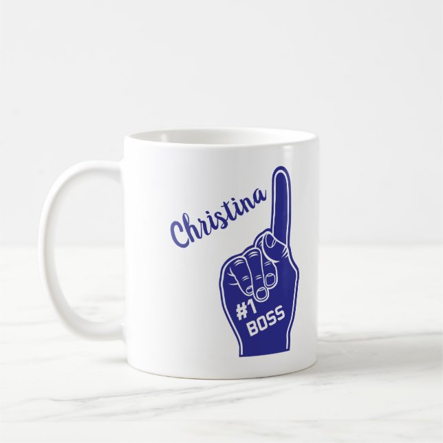 Personalised Number One Boss Foam Finger Coffee Mug (Left)