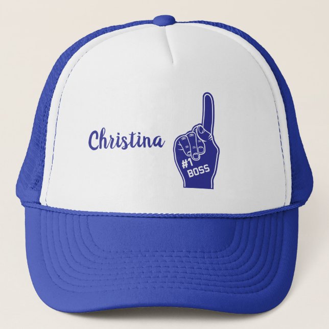 Personalised Number One Boss Foam Finger Trucker Hat (Front)