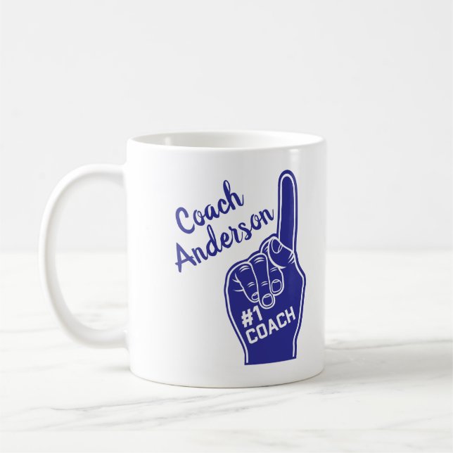 Personalised Number One Coach Foam Finger Coffee Mug (Left)