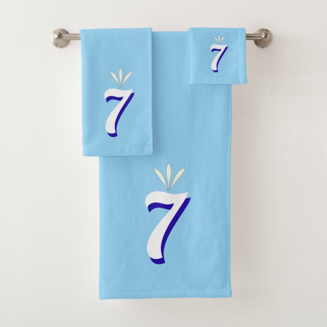 Personalised Number Seven on Turquoise Bath Towel Set (Insitu)