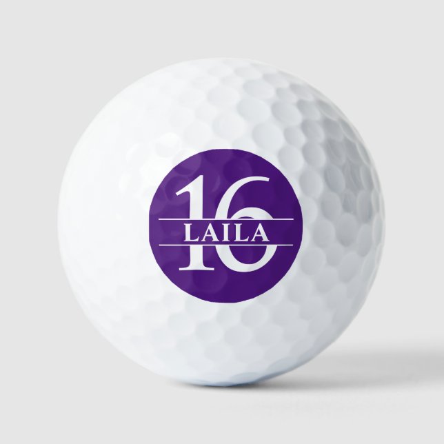 Personalised Numbers Golf Ball - Purple (Front)