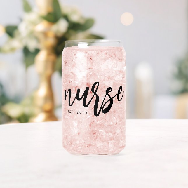 Personalised Nurse Brush Typography RN Graduation Can Glass (Insitu (Wedding))