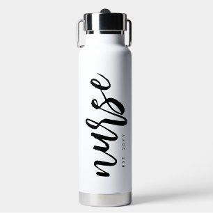 Personalised Nurse Brush Typography RN Graduation Water Bottle