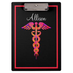 Personalised Nurse Caduceus Colourful Medical Clipboard