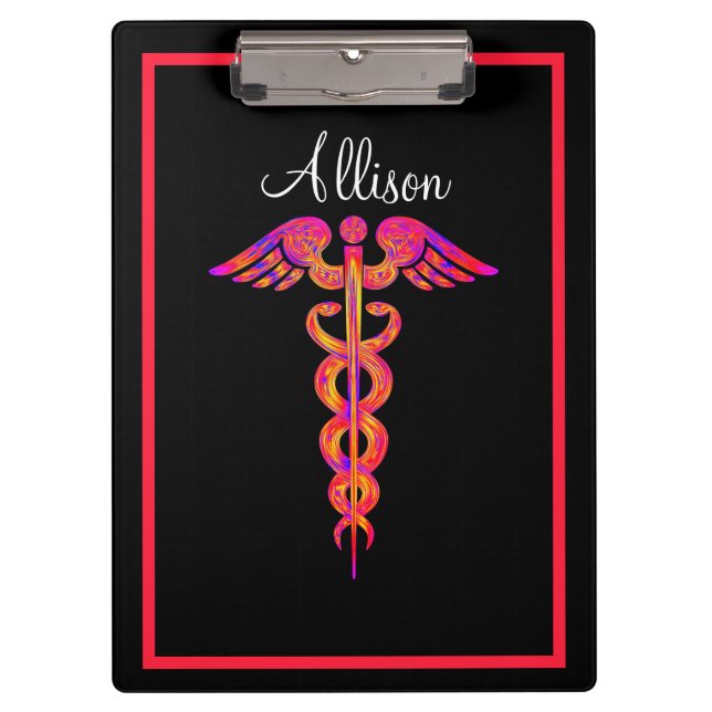Personalised Nurse Caduceus Colourful Medical Clipboard (Front)