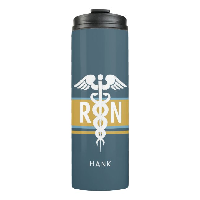 Personalised Nurse Caduceus Mens Thermal Tumbler (Front)