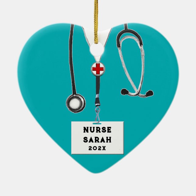 Personalised Nurse Christmas 2023 Collectable Cera Ceramic Tree Decoration (Back)