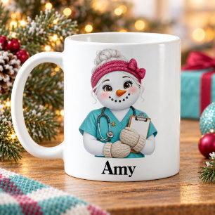 Personalised Nurse Christmas Mug Cute Snowgirl