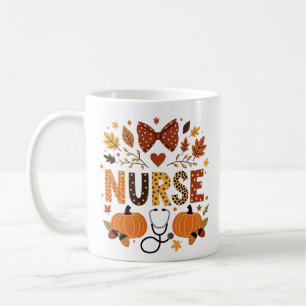 Personalised Nurse – Cute Pumpkin & Autumn Leaves  Coffee Mug