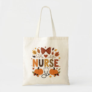 Personalised Nurse – Cute Pumpkin & Autumn Leaves  Tote Bag
