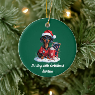 Personalised Nurse Dachshund Lover Christmas Ceramic Tree Decoration