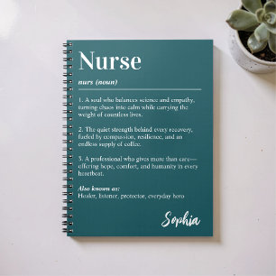Personalised Nurse Dictionary Definition Teal Notebook