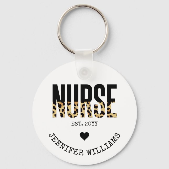 Personalised Nurse Est Cheetah Nurse appreciation  Key Ring (Front)