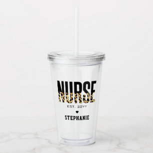 Personalised Nurse Est Cheetah RN graduation Acrylic Tumbler