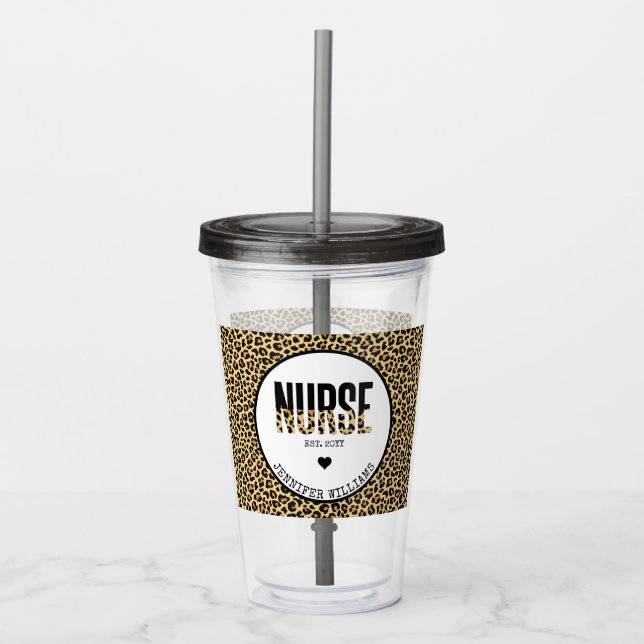 Personalised Nurse Est Cheetah RN Graduation Acrylic Tumbler (Front)