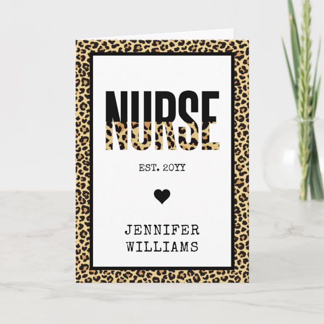 Personalised Nurse Est Cheetah RN graduation Card (Front)