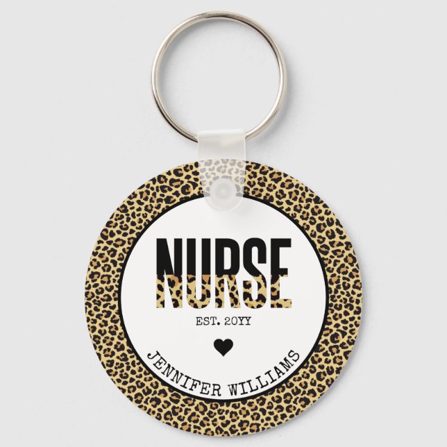 Personalised Nurse Est Cheetah RN Graduation Key Ring (Front)