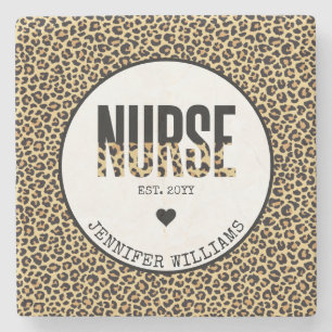 Personalised Nurse Est Cheetah RN Graduation Stone Coaster