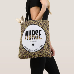 Personalised Nurse Est Cheetah RN Graduation Tote Bag