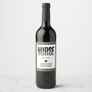 Personalised Nurse Est Cheetah RN Graduation Wine Label