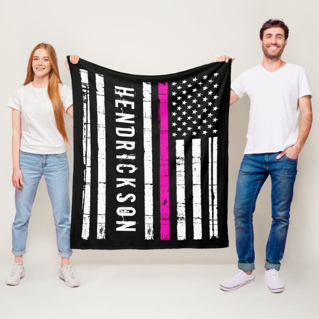 Personalised Nurse Flag Thin Pink Line Fleece Blanket (In Situ)