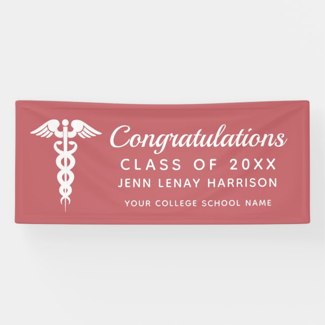 Personalised Nurse Grad Pink Medical Caduceus Banner (Horizontal)