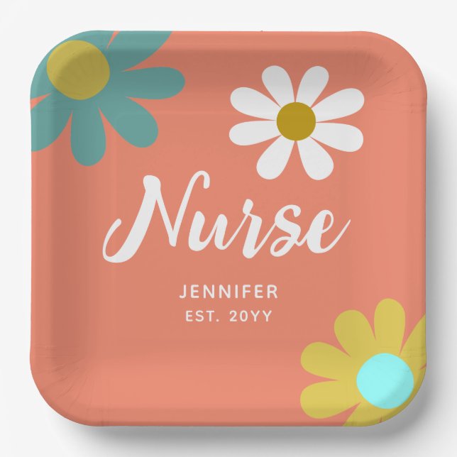 Personalised Nurse Graduate Party Boho Floral Paper Plate (Front)