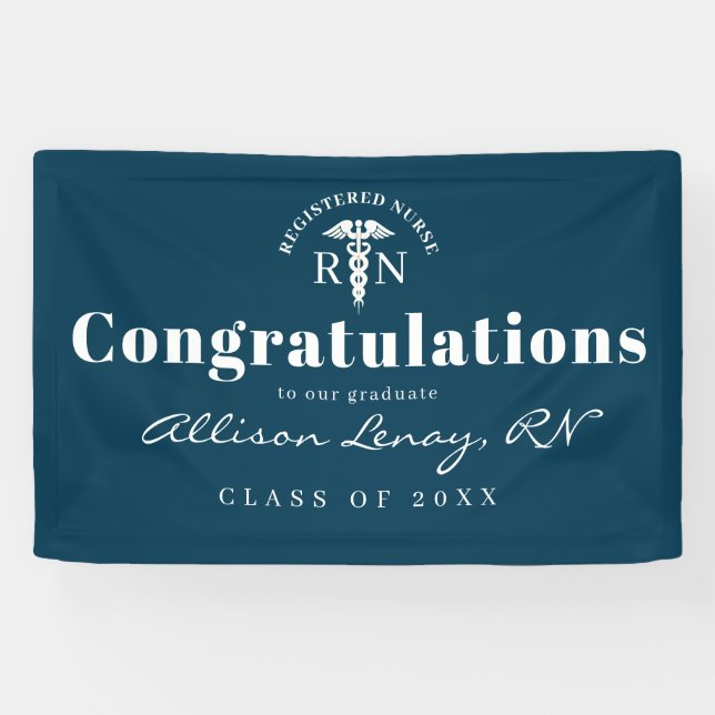 Personalised Nurse Graduation Blue Script Party Banner (Horizontal)